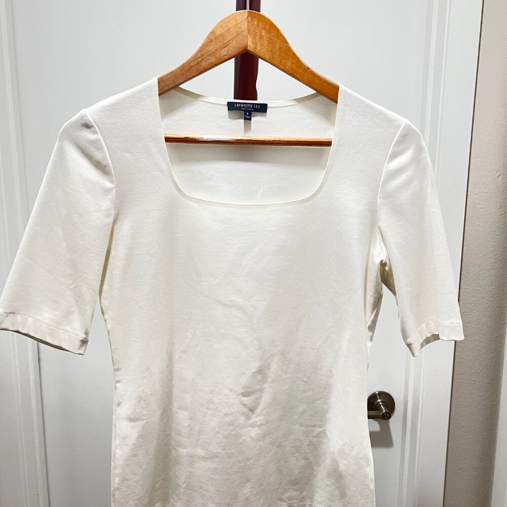 Lafayette 148 - Square Neck Tee Size Small - White - Picture 3 of 6